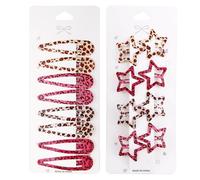 16 Pcs Metal Snap Hair Clips,Star & Water Drop Hair Barrettes,Pink and Brown Leopard Print Hairpins,Non Slip HairClips for Women Thick Hair,Y2k Accessories for Women