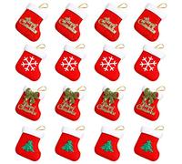 16 Pcs Mini Christmas Stocking,4 Style Xmas Stocking Christmas Tree Ornaments Little Christmas Stockings Gift and Treat Bags Christmas Hanging Socks for Xmas Tree, Home, Garden Decoration