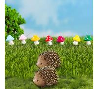 16 PCS Miniature Fairy Garden Accessories Set, Mini Hedgehog and Mushroom Fairy Garden Ornaments Accessories, Decorative Animals Figurines for Bonsai Craft Dollhouse and Micro Landscape Plant Pots