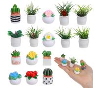 16 Pcs Miniature Potted Plants Mini Artificial Plants 1:12 Scale Dollhouse Accessories Tiny Fake Flowers Greenery for Doll House Bonsai Ornament DIY Crafts