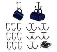 16 Pcs Mug Hooks Under Shelf,Black Metal Cup Hooks for Under Cupboard,Includes 35 Screws,for Kitchen Utensil Storage, Drying Pans,Mug,Tea Cups,and for Coats, Hats,and Planters (10 Single + 6 Double)