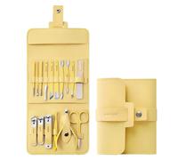 16 Pcs Nail Clipper Grooming Kit, Stainless Steel Manicure Pedicure Set with Secondary Sharpened Edges, PU Leather Travel Case, Secure Buckle, Ear Pick, Glass File, 5.5 x 4.5 in