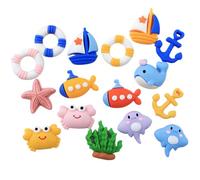 16 pcs Ocean Animal Flatback Resin Ornaments - Under the Sea Theme Party Decorations with Whales, Flatfish, Seaweed, Sailboats, Anchors & Lifebuoys, DIY Picks for Cupcakes, Scrapbooking & Craft Making