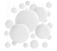 16 Pcs Paper Lanterns, Different Sized white Round Paper Lanterns with Wire Ribbing, Suitable for Weddings, Gardens, Festivals, Birthday Parties, Family Gatherings and Patio Decorations