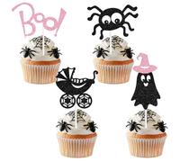16 PCS Pink Glitter Boo! Cupcake Toppers, A Baby is Brewing/A Little Boo is Almost Due, Halloween Baby Shower Gender Reveal Party Decorations Supplies for Girls