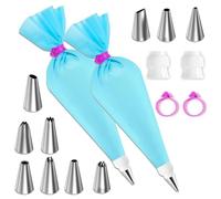 16 Pcs Piping Bags and Nozzles Set - Reusable Silicone Pastry Bags with Stainless Steel Icing Tips for Cake Decorating, Cookies & Cupcakes