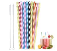 16 Pcs Plastic Straws,Reusable Straw,Drinking Straws,Thick Drinking Striped Plastic Hard Straws Bpa Free Long Straws with 2 Pcs Cleaning Brush for Tumbler Cocktails Drinking