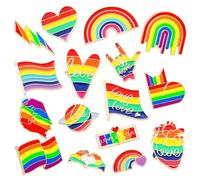 16 Pcs Pride Pins, Rainbow Pride Enamel Pin Badges LGBT Lapel Pins Gay Pride Heart Flag Brooch Pins for Clothes Bags Hats Accessories, 16 Styles
