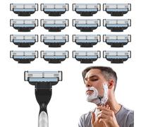 16 Pcs Razor Blades Refills Compatible with Gillette Mach 3, Daily Replacement Blade, 3-Layer Manual Universal Shaver Blades with Precision Trimmer, Beard Razors Blades for Men Father Boyfriend