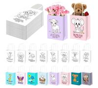 16 Pcs Reusable Animal Coloring Goodie Bags, Bulk DIY Color Your Own Bible Verse Paper Gift Bags Educational Crafts for Kids Sunday School, Safari Birthday Party Baby Shower Decorations