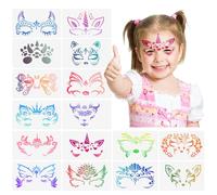 16 PCS Reusable Face Paint Stencils for Kids, Body Paint Templates, Tattoo Stencils with Unique Designs for Party, Halloween, Christmas