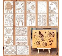 16 PCS Reusable Stencils for Crafts, Abstract Layering Texture Stencils for Painting on Wood, Furniture, Floor, Leaf Tree Stencil Templates for Card Making, Cake Decorating, Rock Painting