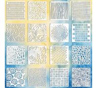 16 Pcs Reusable Stencils for Painting, 6x6 Inch Mixed Texture Templates for Crafts, DIY Art Craft Stencils for Canvas Brick Wall Decor Scrapbooking Card Making