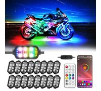 16 Pcs RGB Chasing Motorcycle LED Lights Kit for Harley Davidson Kawasaki Suzuki, Waterproof Magic Multicolor Motorcycle Underglow Kit Strip Lights with APP Control Music Sync Brake Turn Signal