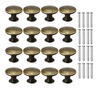 16 Pcs Round Drawer Knobs Bronze Kitchen Cabinet Drawers with Screws, Vintage Copper Round Knobs Handles for Drawer Wardrobe Cupboard Door