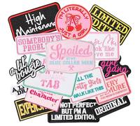 16 Pcs Sassy Girl Slogan Iron on Patches Pink Cool Girly Embroidered Applique Patches Assorted Styles Sew on Patches Trucker Hat Patches DIY Accessories for Clothes Backpacks Hat Pants Jacket