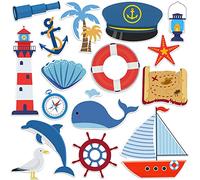 16 Pcs Sea Navigation Car Magnets Cruise Door Magnet Stickers Anchor Shell Cruise Door Decorations Palm Tree Treasure Map Door Magnets Summer Fridge Decor for Carnival Cruise Refrigerator Door