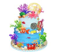 16 PCS Sea & Ocean Cake Toppers Under the Sea Animals Birthday Cake Decorations for Baby Shower & Birthday Party Supplies