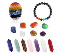 16 Pcs Seven Chakra Healing Crystals Set Chakra Bullet Shaped and Raw Stones with Lava Rock Stone Bead Bracelet Chakra Striped Scraping Stones for Healing, Meditation, Crystal Gift