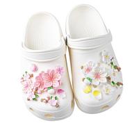 16 Pcs Shoe Charms,Flower Charms for Compliant with Croc,Peach Blossom Shoes Cute Decoration Accessories Kits Summer Sweetness Style Adults Floral Ornaments Clog Charm for Girls,Women(Yellow And Pink)