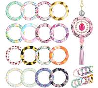 16 Pcs Silicone Beadable O Rings, 2.56" Silicone Focal Bead Rings, Round Floral Bead Loops with 2 Holes, Silicone Hanging Pendants for DIY Keychains, Car Charms, Necklaces, Jewelry