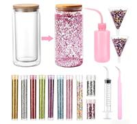 16 Pcs Snow Globe Tumbler Supplies for Glitter Snow Globe Kit DIY 10pcs Glitter and 16oz Pre Drilled Double Wall Snowglob Cups with Lid and Straw Plastic Squeeze Bottle Funnel Tweezers Bent Syringe