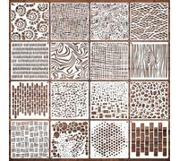 16 Pcs Stencils for Painting Reusable 6 X 6 Inch Texture Mixed Template Paint Art Crafts Stencils Geometric Patterns Brick Wall Stencil Spirals Cubist Templates for DIY Canva Scrapbooking Card Making