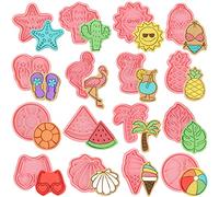 16 Pcs Summer Beach Cookie Cutters with Plunger Stamps Set Tropical Cookie Molds Beach Party Supplies Biscuit Fondant Cutters, Pineapple Flamingo Palm Tree Starfish Seashell Sunglasses Ice Cream