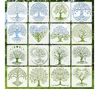 16 pcs Tree of Life Stencils, Reusable Painting Stencils for Crafts, 6x6 Inch Tree Pattern Templates for Wall Decor, Canvas, Wood, Fabric, Scrapbooking and DIY Art Projects (Tree)