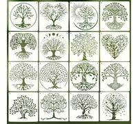 16 Pcs Tree of Life Stencils, Tree Stencils for Painting Natural Templates for Crafts Reusable Drawing Templates for Painting DIY Art Crafts Scrapbook Wall Decor