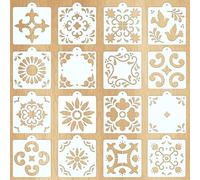 16 Pcs Wall Stencil Set, 8X8 Inch Wall Stencils for Painting with O-Ring Hook, Talavera Stencil for Painting on Furniture, Floor, Walls, Canvas, Resuable Tile Stencils for Home Décor