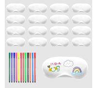 16 PCS White Eye Masks, Adjustable DIY Sleep Mask Set, Sleepover Party Supplies for Girls, Mask Bulk Party Supplies, with 12 PCS Marker Pens, Eye Sleep Masks for Travel Game Sleepover Party