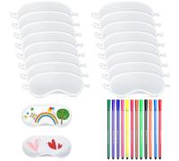 16 Pcs White Eye Sleepover Party Supplies for Girls with 12 Fabric Marker Pens, Mask Bulk Party Supplies DIY Color Your Own Eye Covering for Travel Game Sleepover Party Supply Sleepover Party Bags