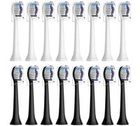 16 pcs Whitening Clean Toothbrush Heads Compatible for Philips Sonicare Electric Toothbrush, 8 White and 8 Black.