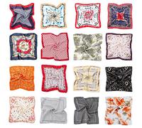 16 PCS Women's Satin Neck Square Scarf Mixed Bandana Hair Scarfs (50*50cm)