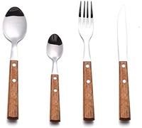 16-Piece (4 Sets) Wood Flatware Set Premium 18/8 (304) Stainless Steel Cutlery Set Wooden Dinner Knife Dinner Fork DinnerSpoon Set……