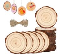 16 Piece 8-9 cm Natural Wood Slices, Wooden Circles with Hole and 1 Ropes (10 m), Wooden Circles with Bark, Pieces Craft Wood kit, Christmas Ornaments DIY Crafts with Bark for Rustic Weddings