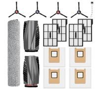 16 piece accessory set for eufy E25 / E28 Omni robot vacuum cleaner with 1 pair of main brushes, 4 dust bags, 1 wiper roller, 4 HEPA filters, 2 pairs of side brushes, 1 cleaning brush