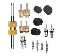 16-Piece Auto AC Valve Stem Assortment with Tool | Copper zinc alloy build, resists oil for impact, fits for r12 R22 ports, includes removal tool, prevents leaks