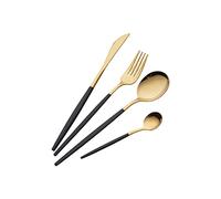 16 Piece Black and Golden Cutlery Set,Black Handle Knife Fork Spoon Set,Black Gold Stainless Steel Cutlery,4 Person Dinner Set (Black Gold)