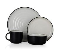 Barbary & Oak BO867006BLK Cascade 16 Piece Dinnerware Set, Stoneware, Black and Cream Speckled
