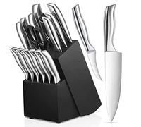 16-Piece Chef Knife Set Kitchen Knife Set with Wooden Block German High-Carbon Stainless Steel Steak Knives, Vegetables Fruits Paring Knife, Meat Chicken Scissors, Shears Cutter Sharpener Bread Knife