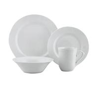 16 Piece Dinner Set Porcelain Dinnerware Service Set for 4 Dinner Plates, Side Plates, Bowls, Mugs Round Crockery Dinner Cereal Soup Salad Dessert Tableware Sets, Porcelain, White