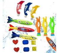 16-piece diving pool toys swimming pool toy set including diving dolphins diving torpedoes diving seaweed ocean gems suitable for children's summer pool party underwater training diving game toys