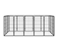 16-Piece Dog Playpen Made of Powder-Coated Steel 50 x 100 cm Panels, Foldable and Portable, Safe Puppy Run, Outdoor and Indoor Use, with Grid and Barrier for Pet Protection