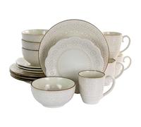 16 Piece Embossed Scalloped Stoneware Dinnerware Set in Ivory