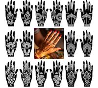 16 Piece India Hand Stencils Set for Women Finger Hands Body Painting, DIY Air Brush Temporary Tattoo Stencils for Girls