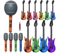 16-Piece Inflatable Guitars Microphones Set with a Small Pump, Jumbo Inflatable Instruments Photo Props, Birthday, Festival, Neon, Disco Party Decorations for Kids & Adults