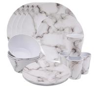 16-Piece Melamine Dinner Set | Elegant Marble Design | Includes Plates, Dessert Plates, Bowls & Cups | Service for 4 | Reusable & Lightweight | Perfect for Indoor, Outdoor, Picnics & Camping