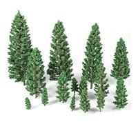 16-Piece Miniature Pine Tree Set, Mixed Scale Model Trees 1.4-6.3 Inch for Diorama Landscapes, Realistic Green Plastic Trees for Railway Architectural Models & DIY Crafts